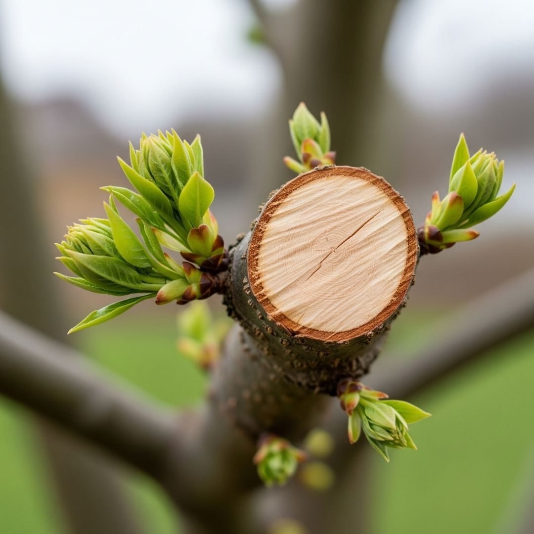 Clean pruning cut on a budding branch — Tree removal North Riverside, IL