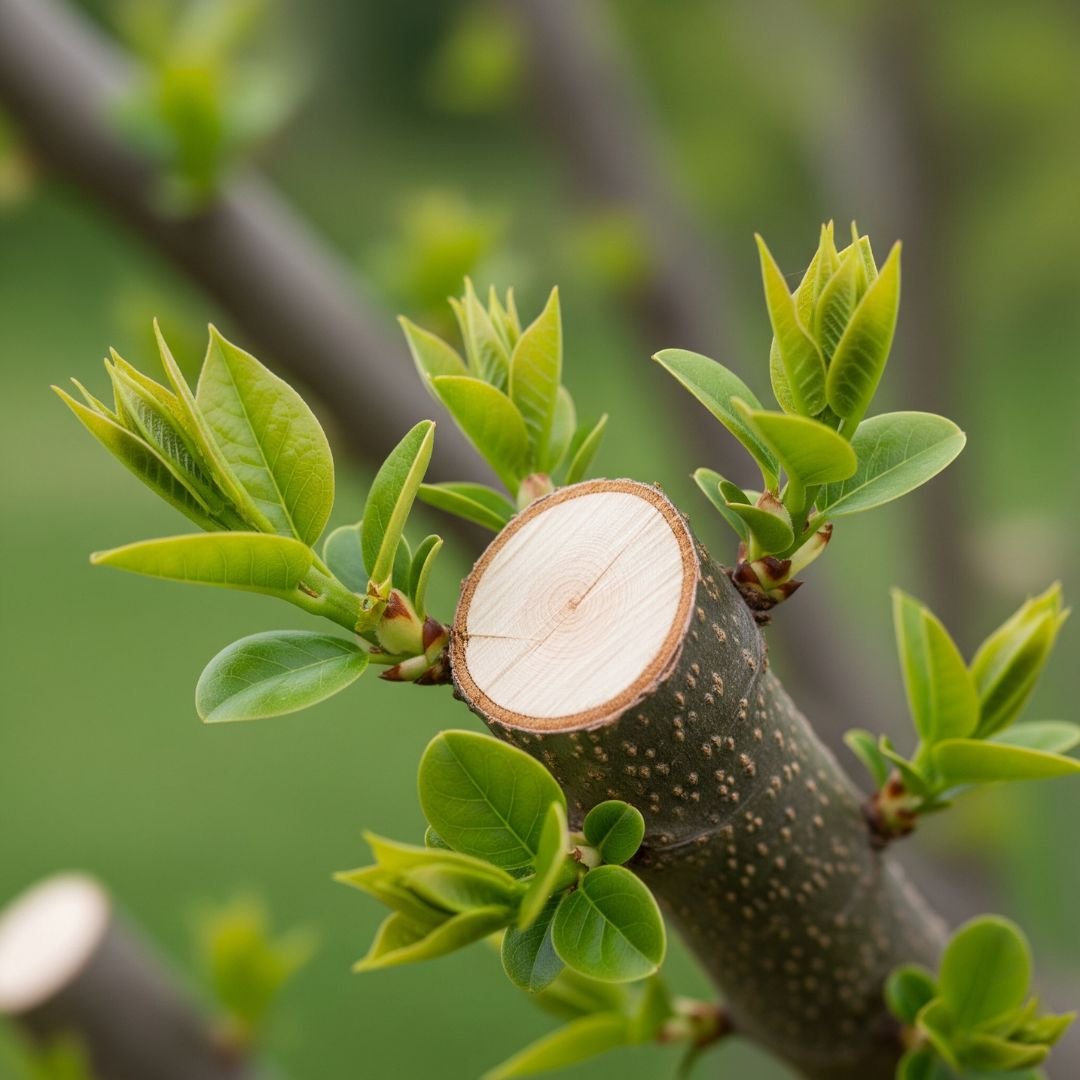 Pruning cut on a leafing branch — Tree service in Ogden Dunes, IN