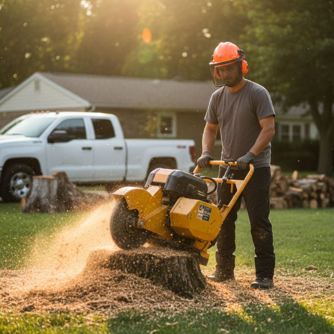 Operator running a stump grinder — Tree service in Rosemont, IL
