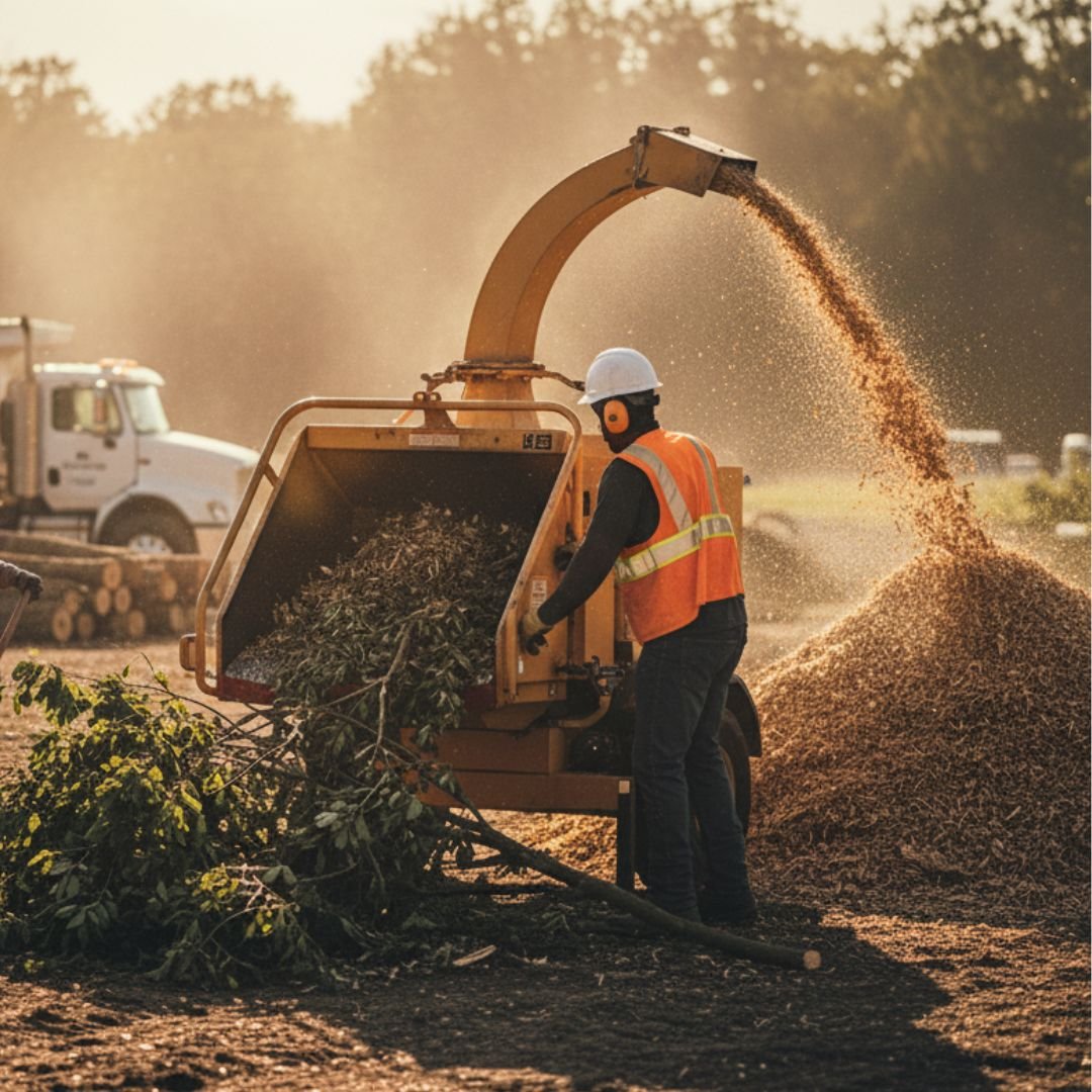Chipper discharging into a truck — Tree service Riverdale, IL