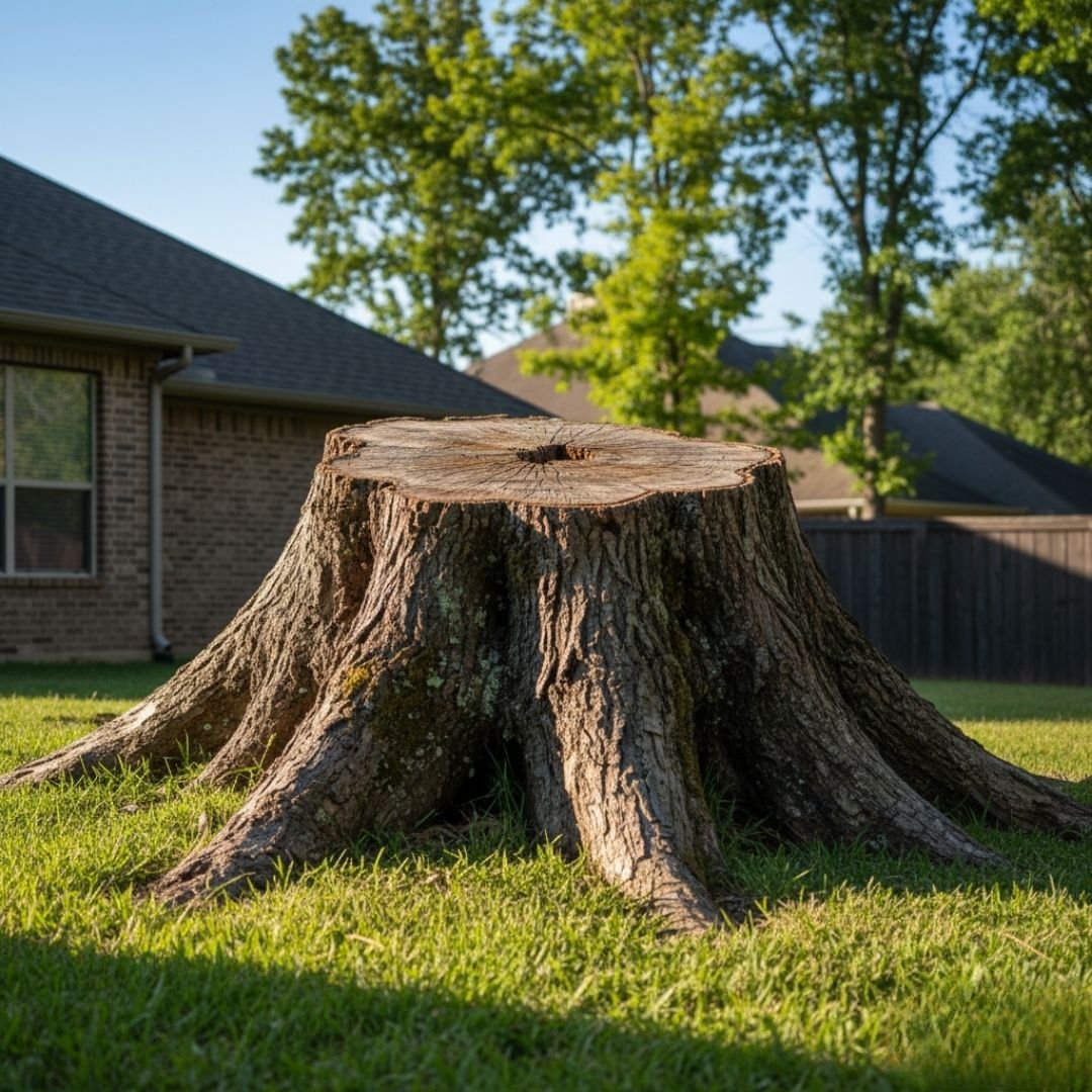 Broad stump in a back yard — Tree removal Stickney, IL