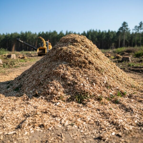 pile of mulched trees