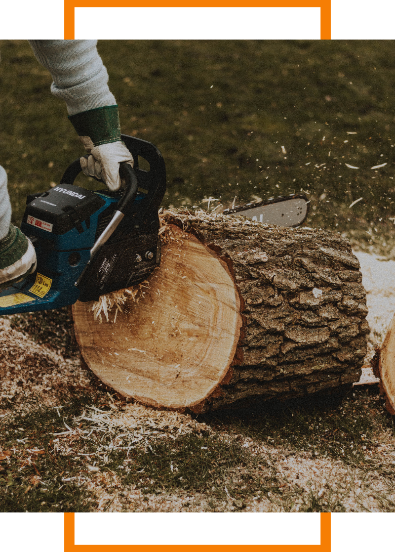 person using a chainsaw
